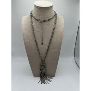 Veronese Silver Tone Long Tassel Necklace Adjustable Chain Gothic Boho Statement